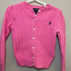 Girls Pink Polo Ralph Lauren Cable Knit Cardigan